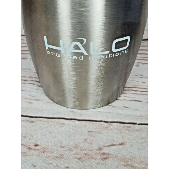 Rare Halo Branded Solutions Leeds ASI Silver Metal Half Glass Blue Mug 66887 - Picture 2 of 11